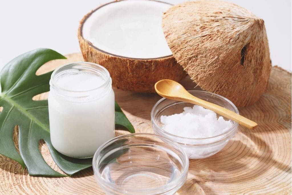 Organic coconut oil and coconut-based skincare products for holistic wellness and natural home remedies.