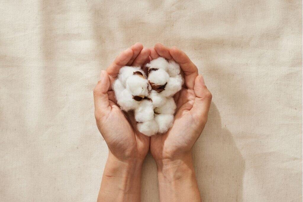 Soft cotton balls held in hands on a neutral background, symbolizing natural and holistic home care. Perfect for eco-friendly and sustainable living themes in holistic home guides.